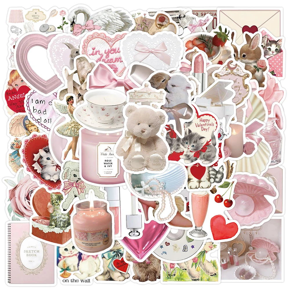 

10/30/60pcs INS Style Pink Coquette Stickers Aesthetic Cartoon Decorative Stationery Laptop Phone Case Kawaii Girls Kids Sticker