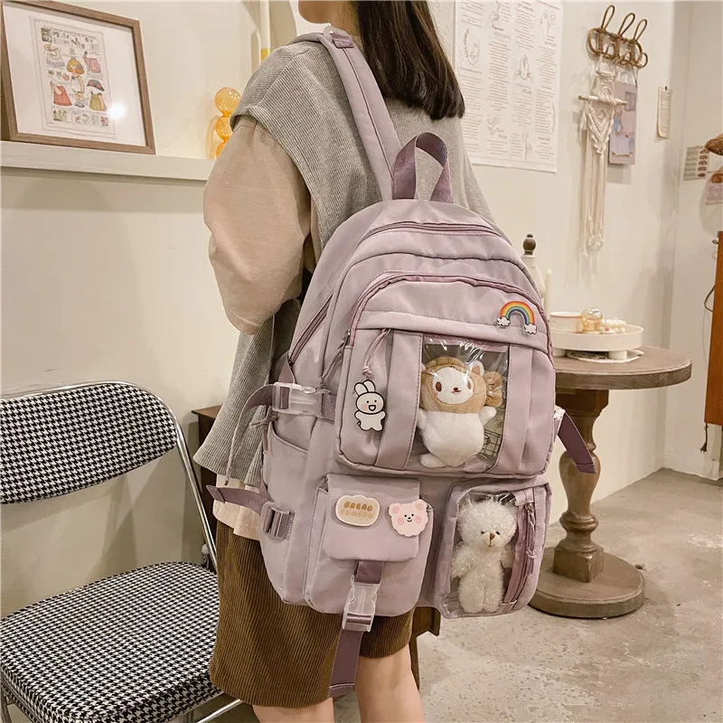 

Popular Pink Purple Color Girls High School Student Backpack Bags