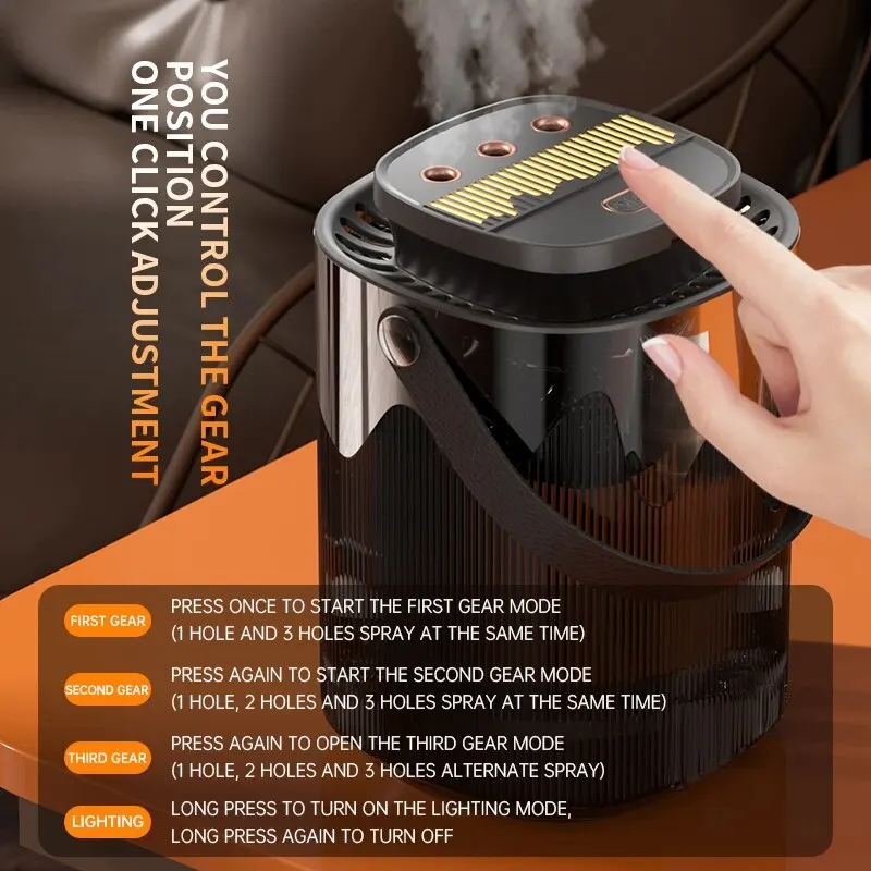 New Creative Humidifier Household Atomizer 3L Large Capacity Three Jet USB Silent Desktop Bedroom Dormitory Office Night Light 6