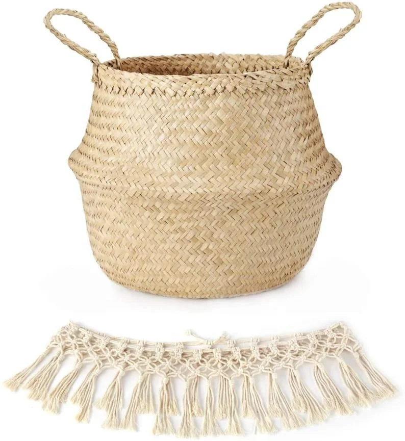 Macrame Home and garden kitchen accessories storage Organizer seagrass storage wicker basket storage basket flower pot basket 3