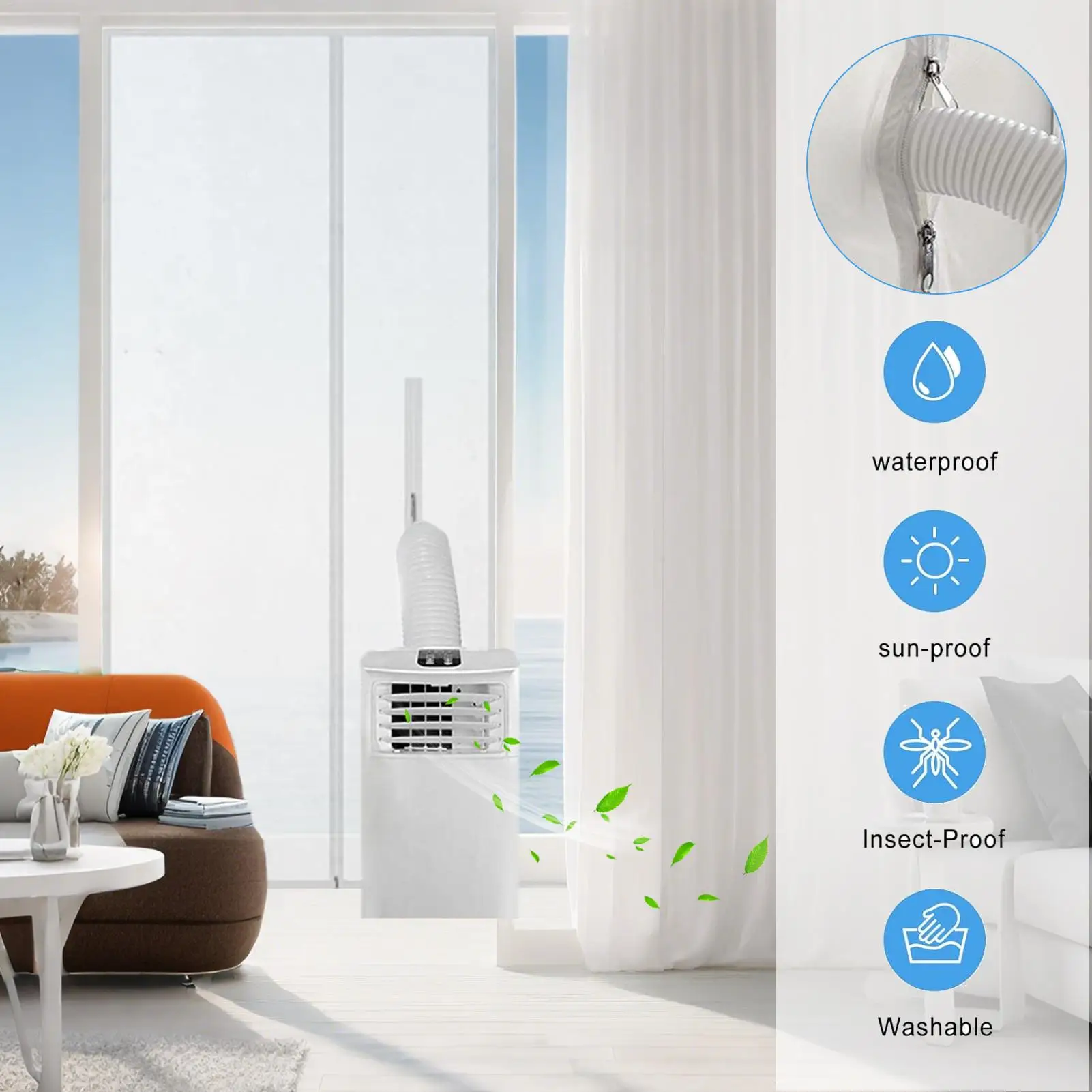 Portable Air Conditioner Window Vent Kit Ac Window Seal Kits Adjustable Hose Support for Panel Door Sliding Floor Home Bedroom