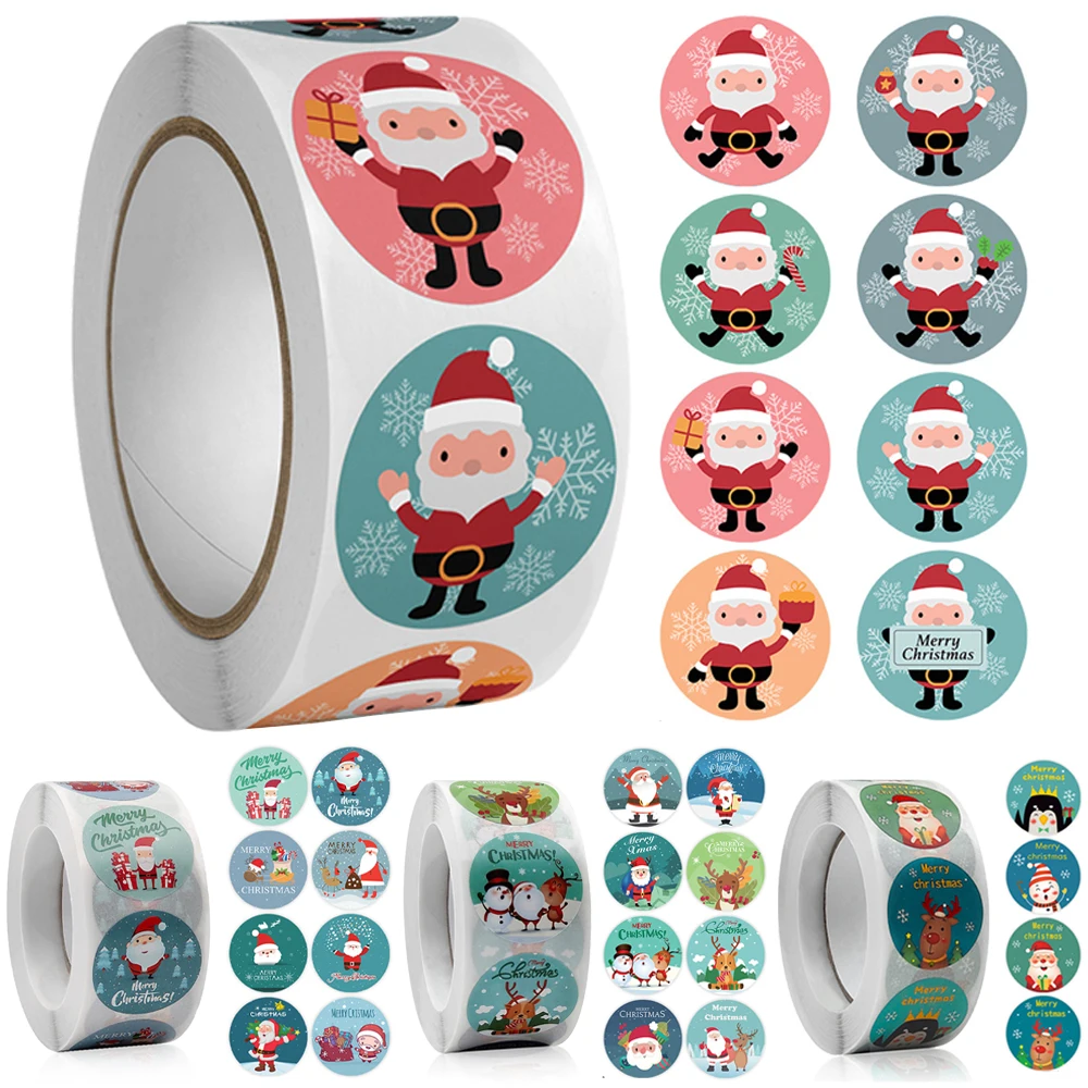 

100-500Pcs Santa Adhesive Decorative Stickers 1inch Cartoon Merry Christmas Sticker for Xmas Gifts Envelop Seals Cards Packaging