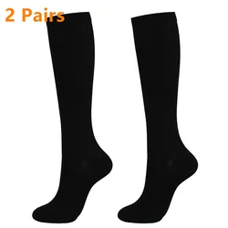 Compression Stockings for Enhanced Blood Circulation - Anti - Fatigue & Comfort Knee High Socks (2 Pairs) (2 Pairs Black)
