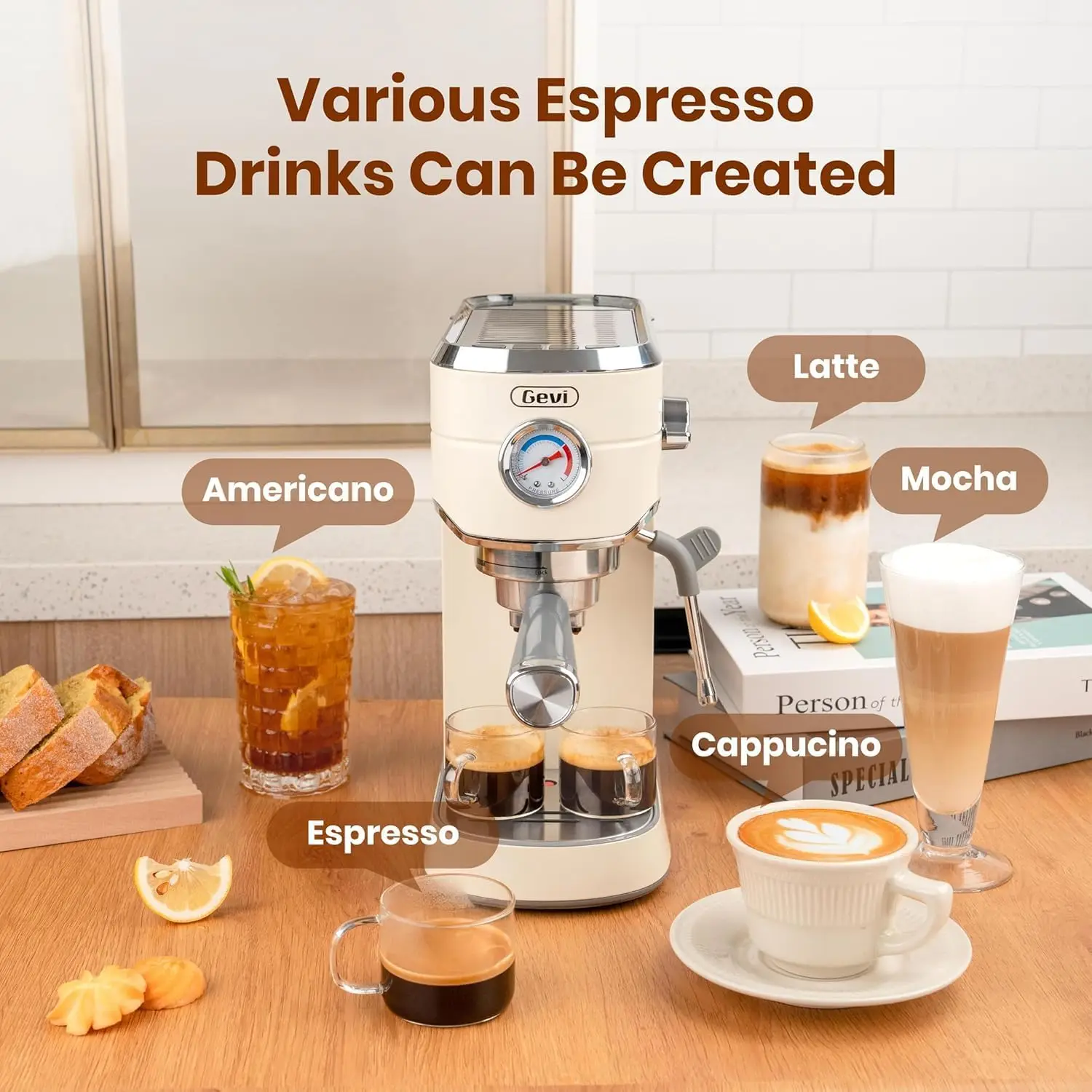 Espresso Machine 20 Bar with Grinder, Professional Espresso Maker with 35 Precise Grind Settings Burr Coffee Grinders Combos