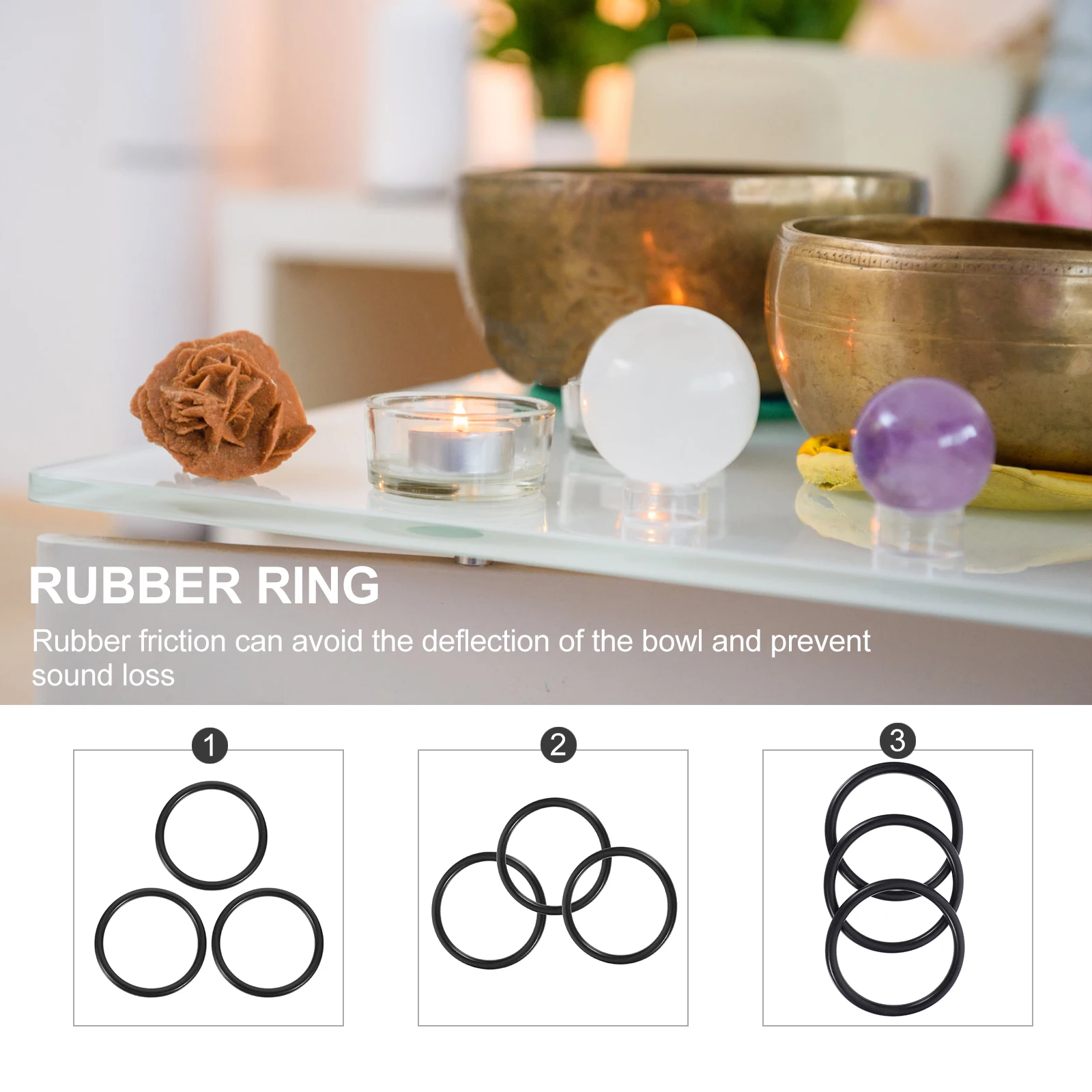 3 Pcs Crystal Bowl Gasket Music Rubber Ring Tibetan Base Black Rings for Singing Cushion Sound Mat for Buddhist Bowl Using