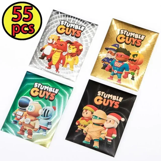 Board Games Game Cards Animation Game Cards Anime Cards Anime Trading Cards Collectible Cards 55Pcs/Box Stumble Guys Cards Anime Board Game Gold Silver Foil Shiny Collection Flash Figure Trading Card for Birthday Xmas Kid Gift