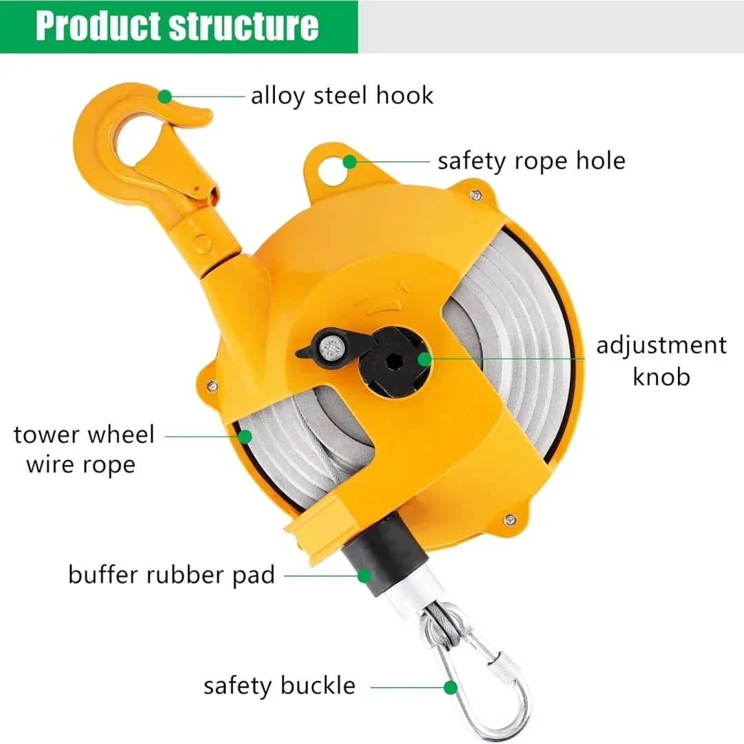 Spring Balancer 7-11lbs(3-5kg) Retractable Balancer with 5 Ft Wire Rope Hook Retractable Spring Tool Hanging Holding Equipment