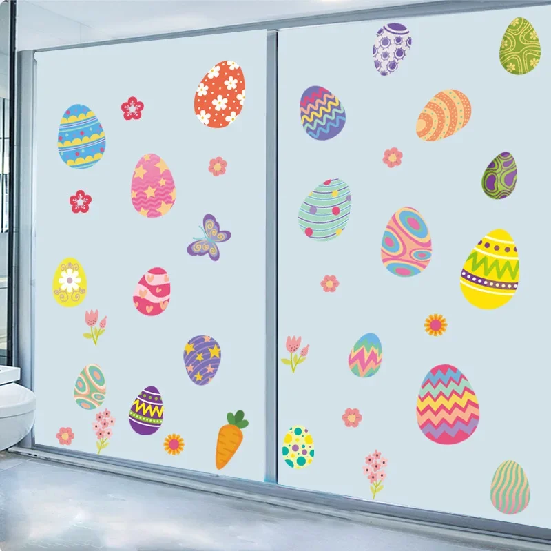 Easter Decoration Colored Eggs Rabbit Window Stickers Static Electricity Glass Stickers Kids Happy Easter Day Party