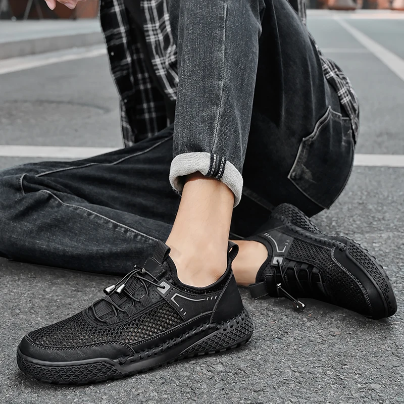 Soft Hot Sale Cool Casual Flats Moccasins Breathable Casual Mens Summer Shoe Business Mesh Walking Shoes Hollow Out Men Sneakers