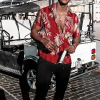 Summer Hawaiian Red Shirts Tropical Shirts Floral Men Tops Casual Shirt Short Sleeve Cotton Button Chemise Loose Vacation Beach 1