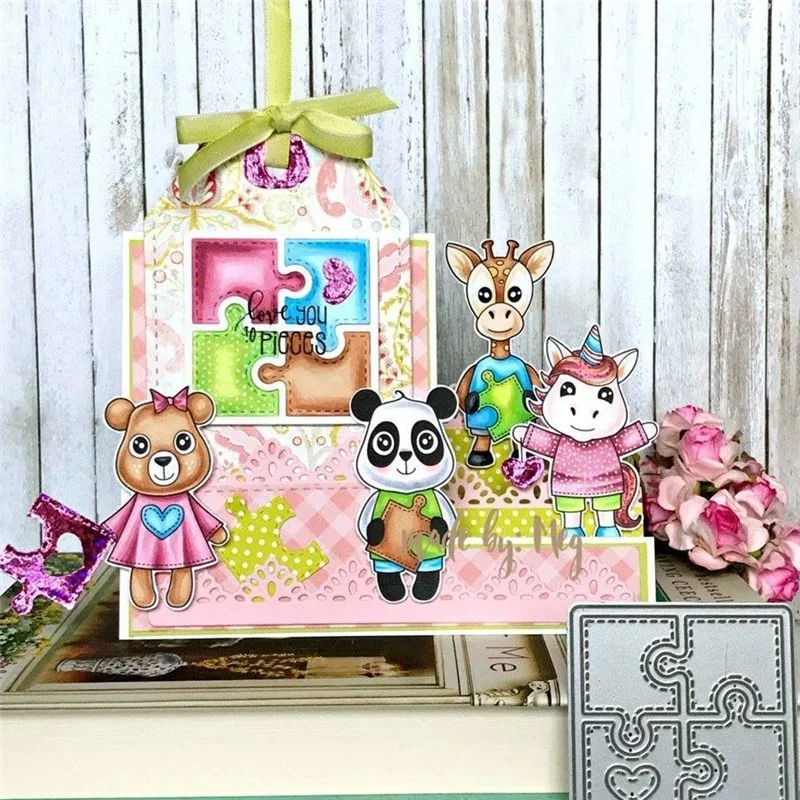 금속 절단 다이 카드 만들기위한 스크랩북 DIY 엠보싱 컷 새로운 공예 다이 하트 퍼즐 커버