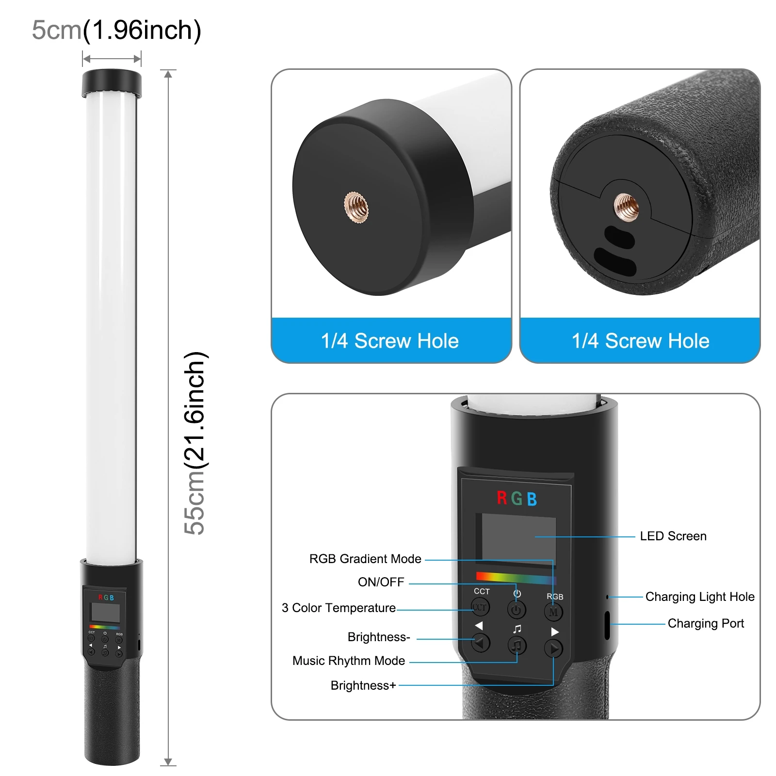 PULUZ 190 LEDs Photo Handheld Stick Light Full Color RGB Fill Light with Barndoor Handheld Light Wand