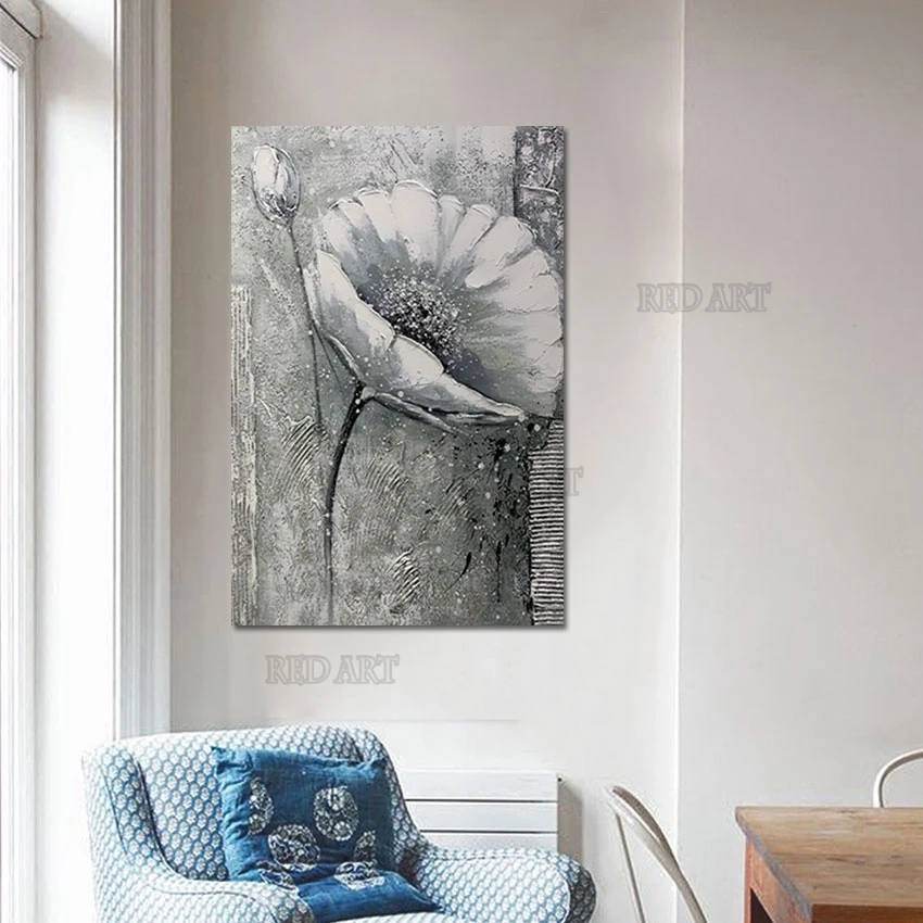 

Hand Painted Gray Tulip Flowers Oil Painting Abstract Wall Decoration Art Murals Canvas Picture Artwork Large Wall Paintings