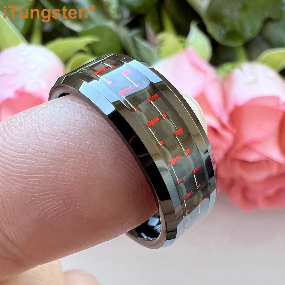 iTungsten 6/8mm Carbon Fiber Ring Men Women Wedding Band Tungsten Trendy Jewelry Beveled Polished Free Shipping Comfort Fit