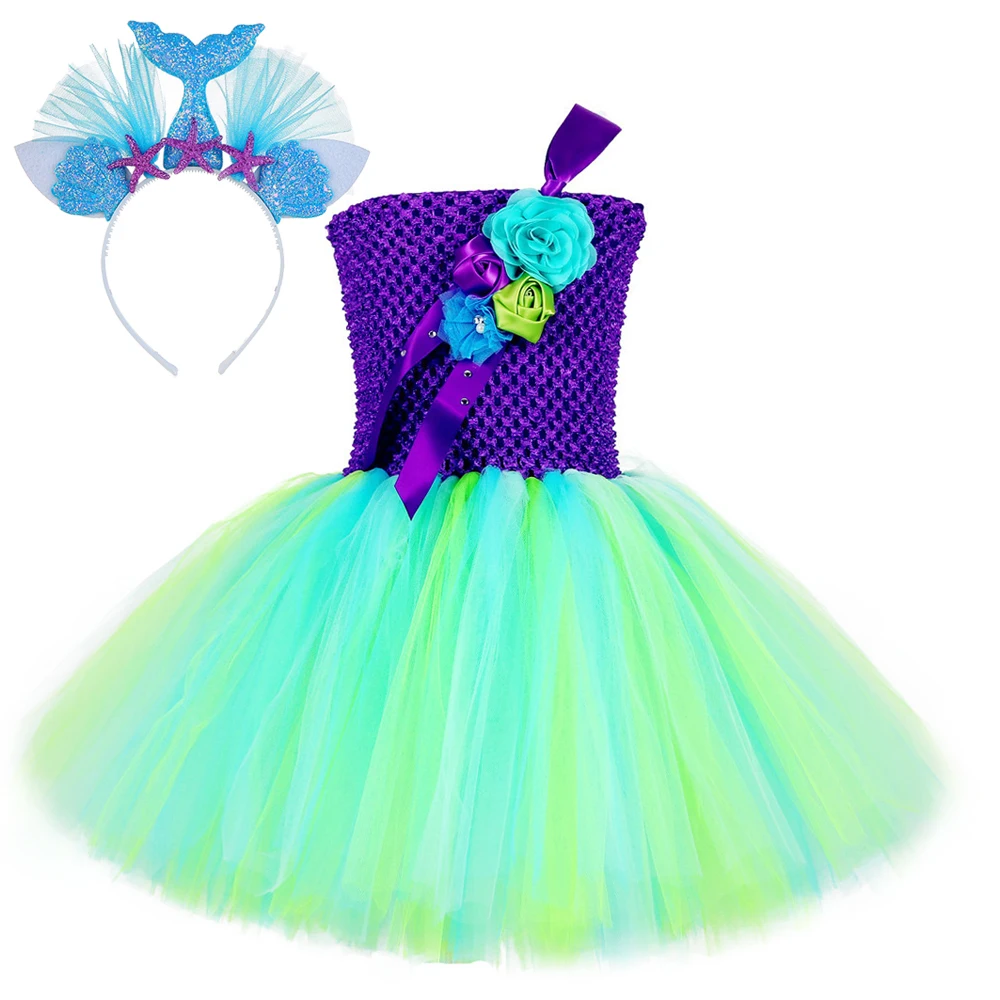

Girls Mermaid Tutu Dress Princess Girls Birthday Party Dress Tulle Kids Tutu Dresses For Girls Halloween With Headband Costumes