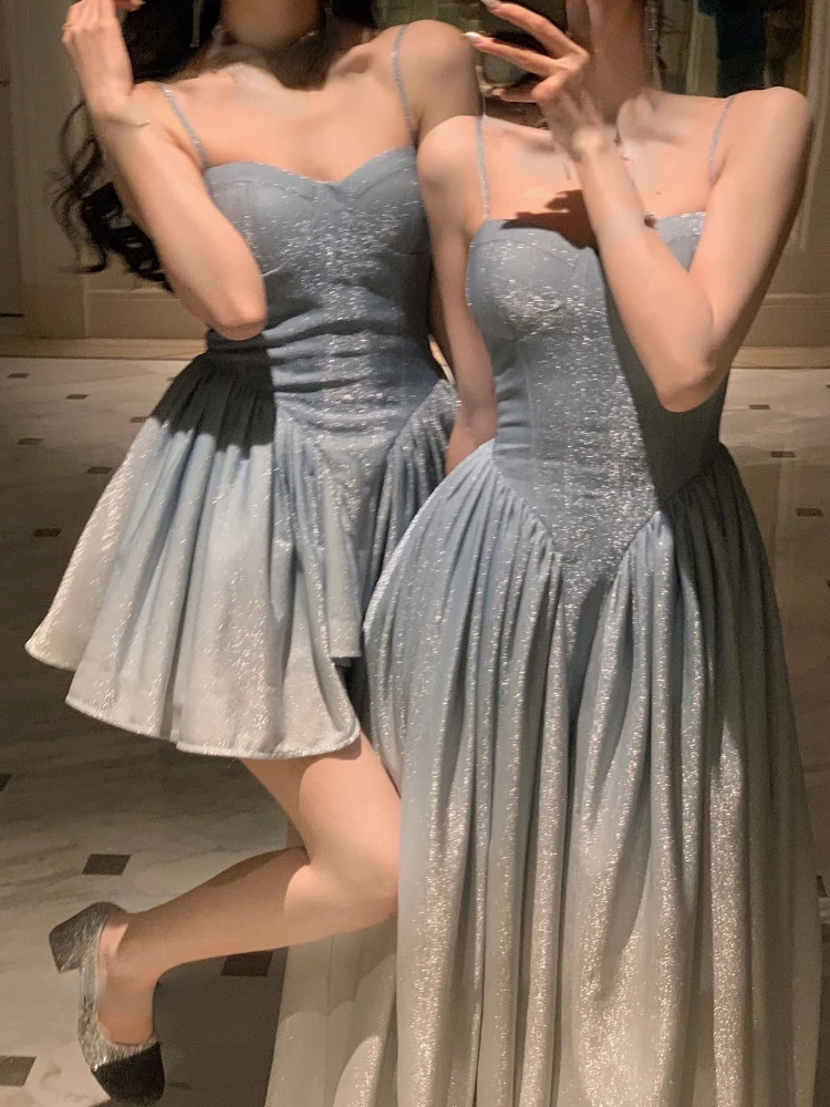 

2023 Summer Even Party Dress Office Lady Sleeveless Casual Formal Strap Midi Dress Women Elegant Vintage One Piece Dress Korean