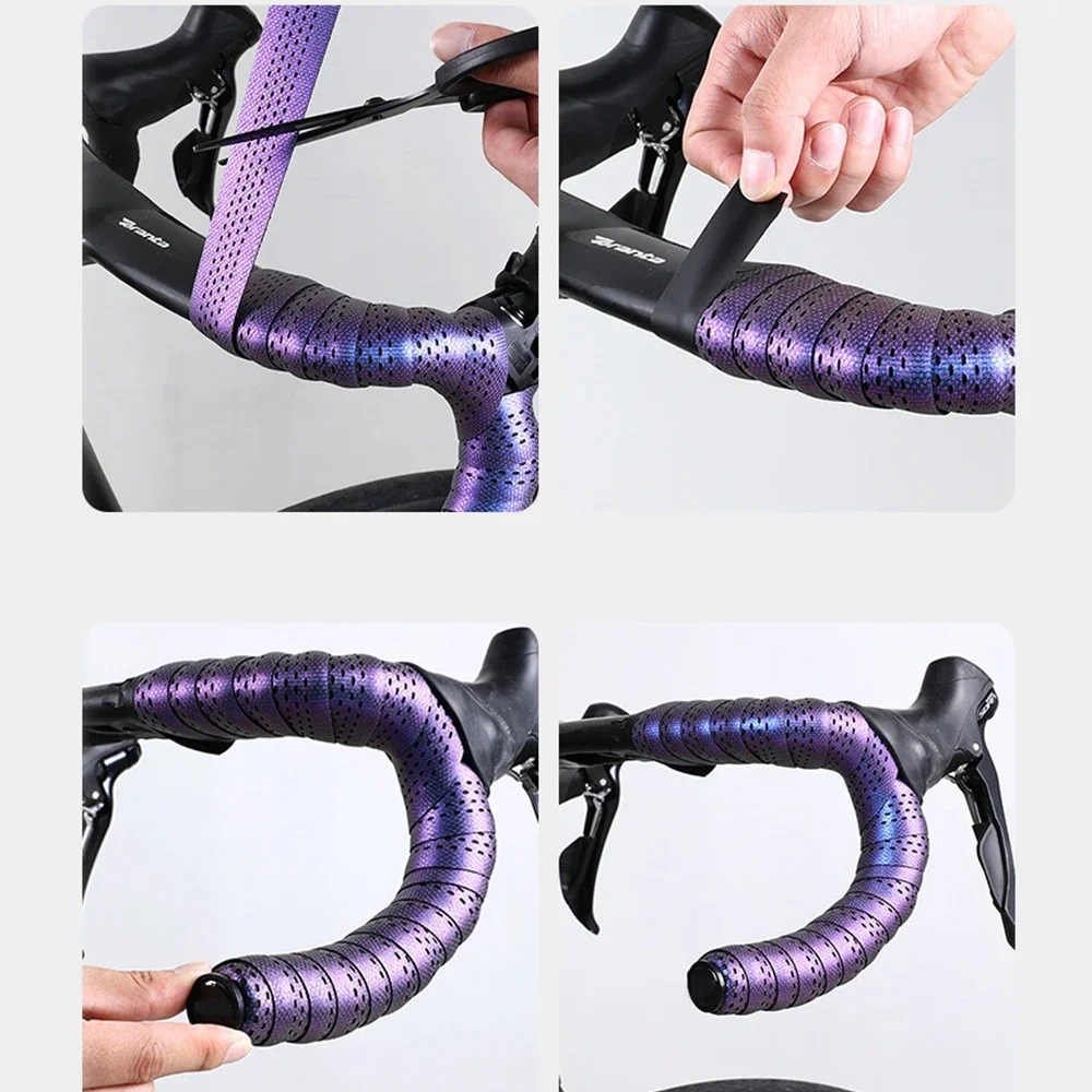 Gradient Purple Road Bike Bend Handle Strap Bicycle Handlebar Tape Breathable Anti Slip Waterproof EVA Shock Absorber Bike Tape