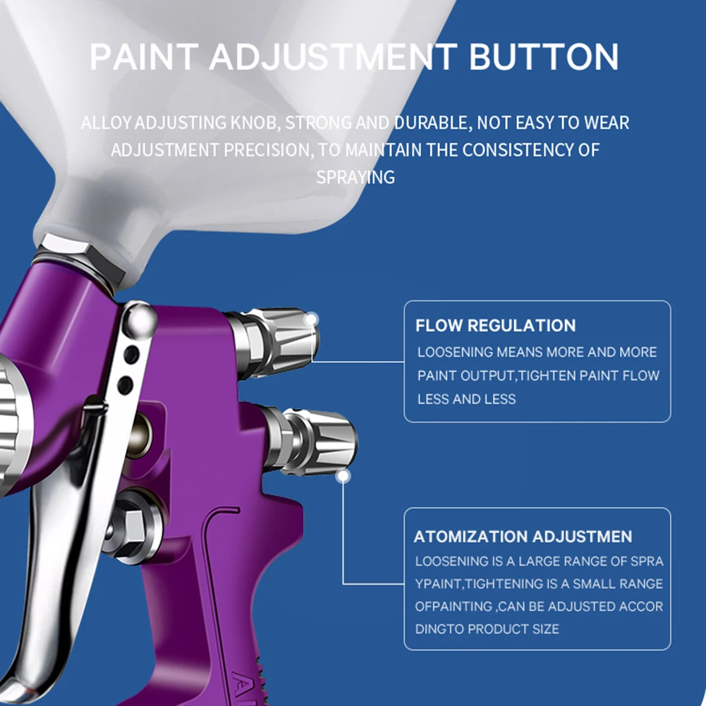 HVLP Pneumatic Gravity Feed Spray Gun High Atomization 1.3MM Nozzle Portable Car Paint Spray Gun Paint Airbrush for Car Painting
