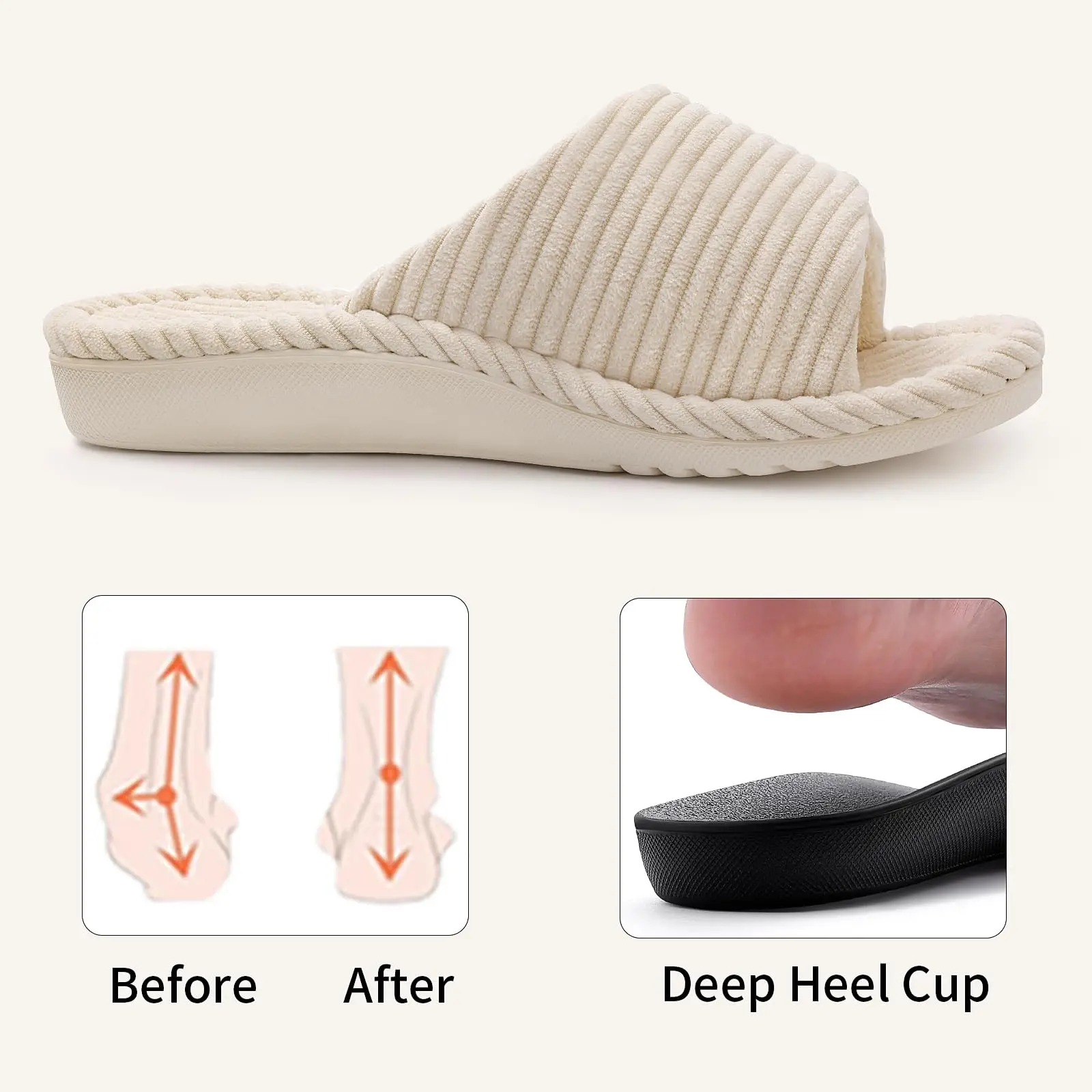 Comwarm Orthopedic House Slippers For Women Adjustable Indoor Slippers Fashion Open Toe Corduroy Bedroom Slides Fur Cotton Shoes 4