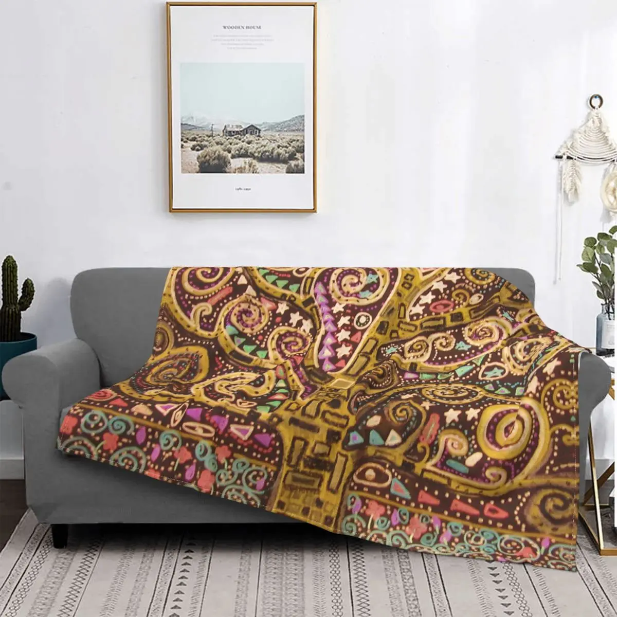

Gustav Klimt Tree Of Life Flannel Throw Blankets Classic Art Blanket for Bed Couch Soft Bedding Throws