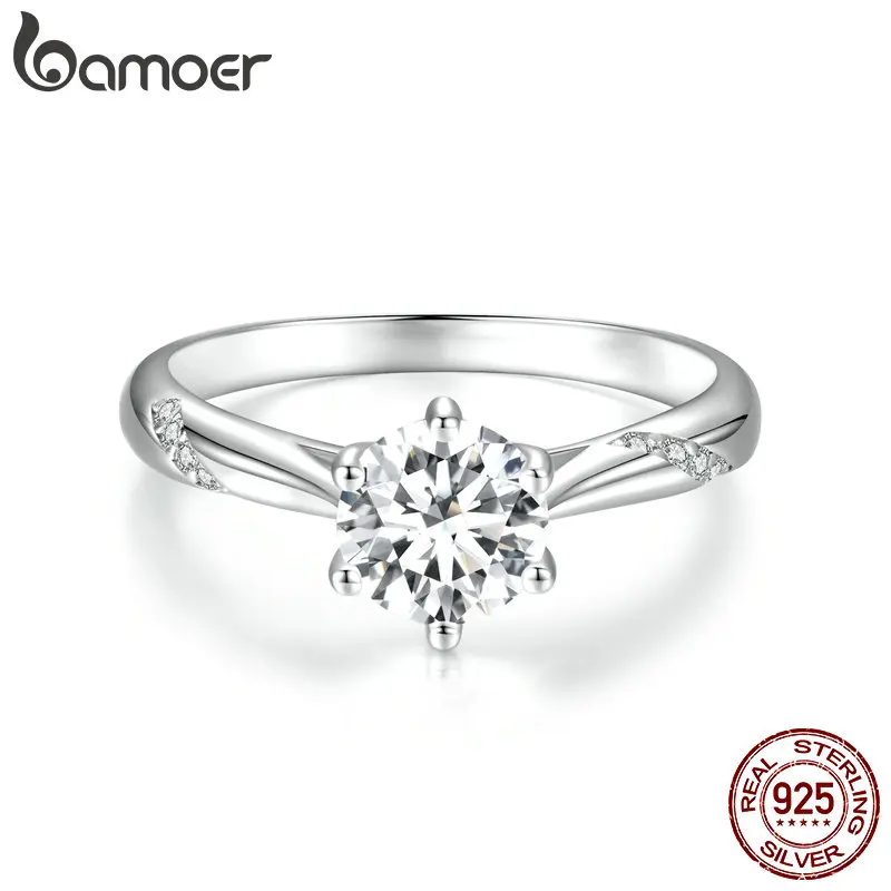 

BAMOER D Color VVS1 EX Moissanite Ring 1ct Round Moissanite Diamond Solitaire Engagement 925 Sterling Silver Rings For Women