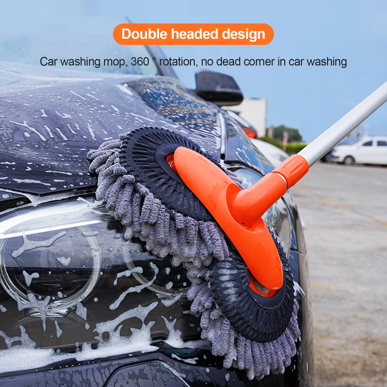 

Вращающаяся швабра с двойной щеткой для мытья автомобиля, трехсекционная Швабра для мытья окон на крыше, обслуживания, принадлежности для автомобиля, аксессуары