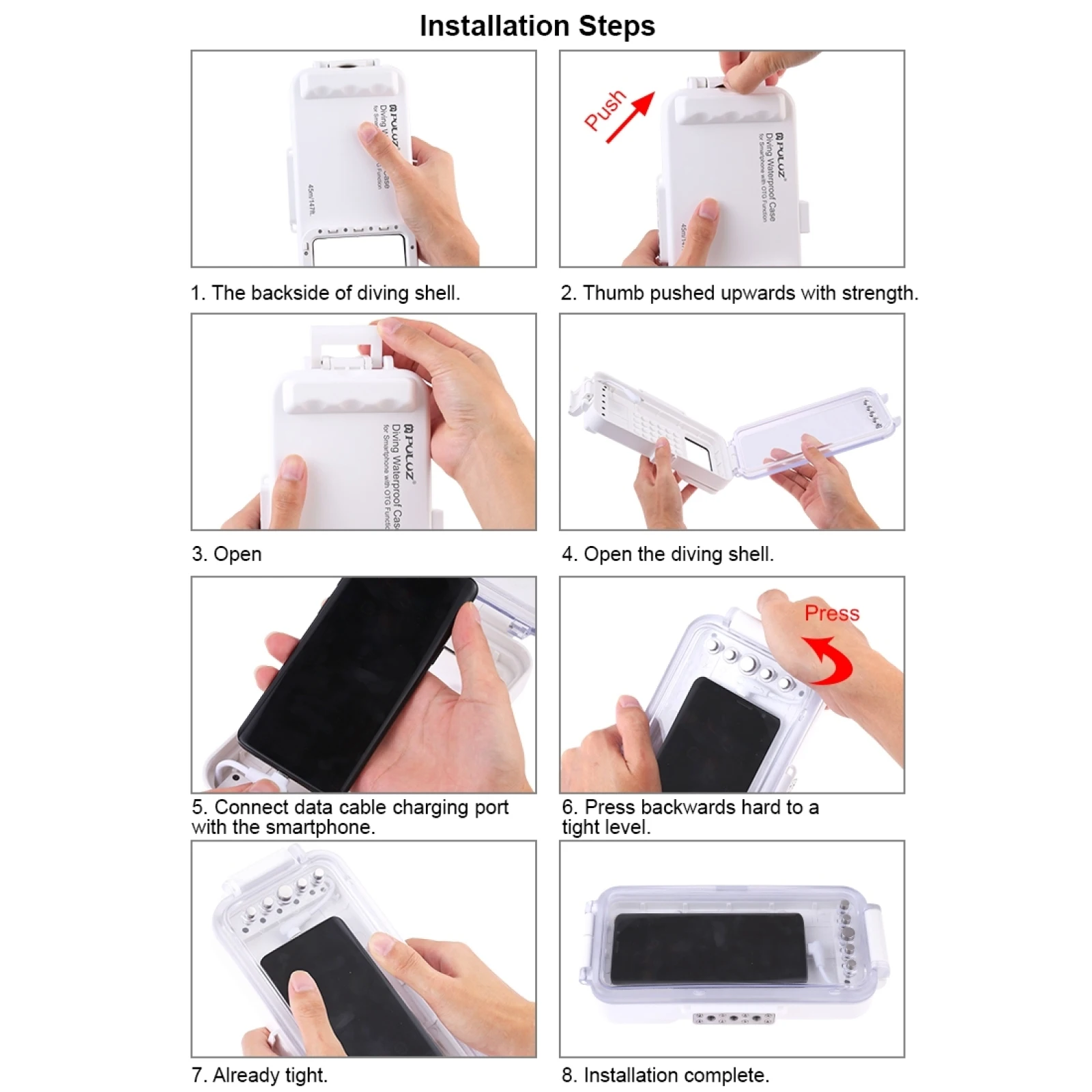 PULUZ 45M Waterproof Phone Case with Red Filter Neck Strap Cleaning Cloth for iphone Galaxy/ / Xiaomi and All Android OTG phone