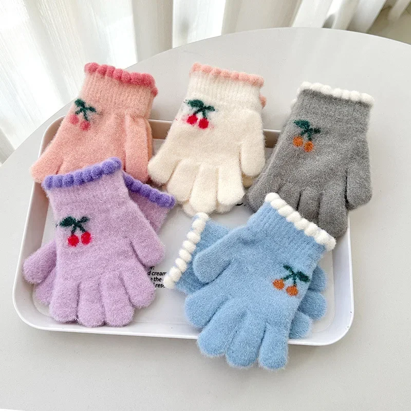 Korean Sweet Cherry Children Kids Warm Gloves Winter Windproof Thicken Boys Girls Kids Cycling Mittens Cute Fashion Baby Gloves