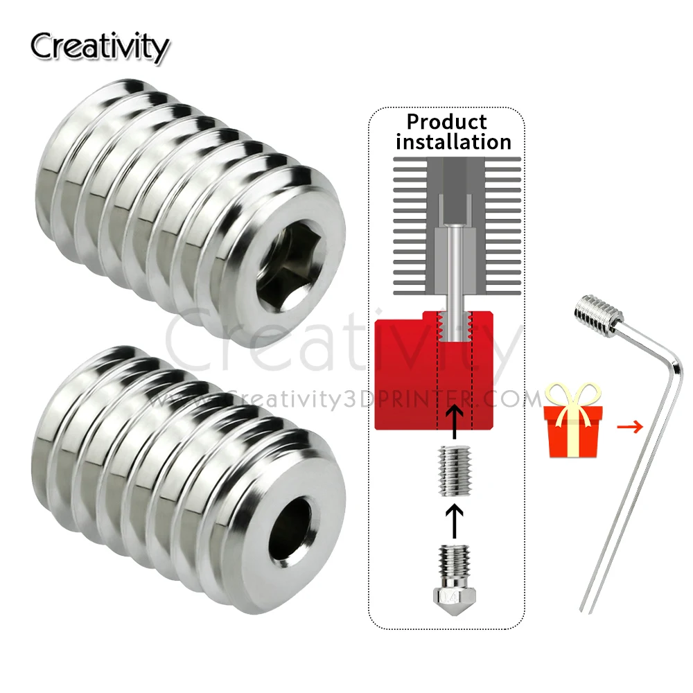 Nickel Plated for E3D V6  Hotend Adapter Volcano Crazy Heating Block CHT High Flow Volcano Copper Connector for E3DV6 Nozzle