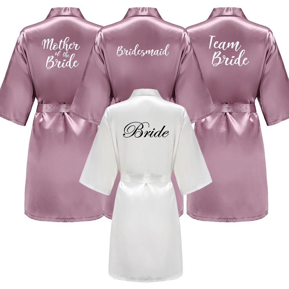 Bridesmaid Robes Sister Mother of The Bride Kimono Wedding Best Gift White Writing Bridal Party Bathrobe women satin bathrobe