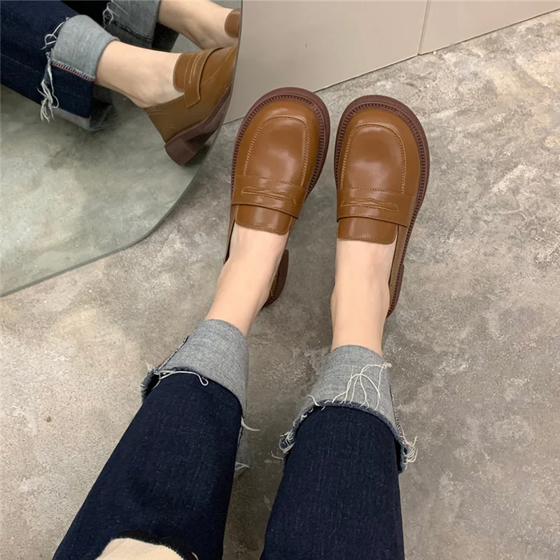 

2021 New Jk Round Head Step-on British Style Loafers, One-foot Thick-heeled Single Shoes, Large Size Women's Shoes, Size 43