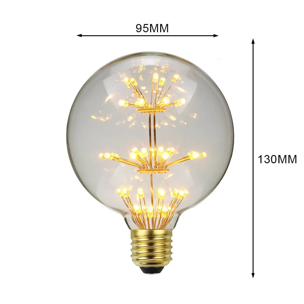 TIANFAN Vintage Led Bulb Starry Firework Edison Bulb 3W AC85-265V E27 Transparent Glass Warmth Glow Decorative Light Bulb