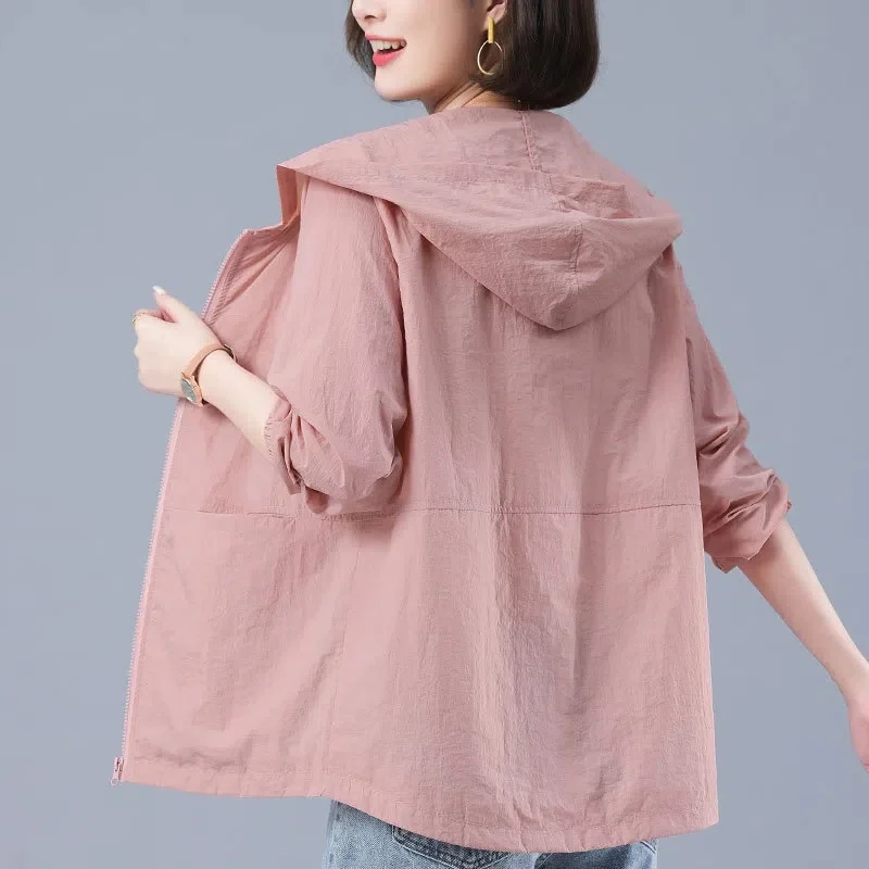 

Women's Jacket 2023 New Spring Summer Fashion Korean Long Sleeve Hooded Jackets Casual Thin Coat Sun Protection Cardigan