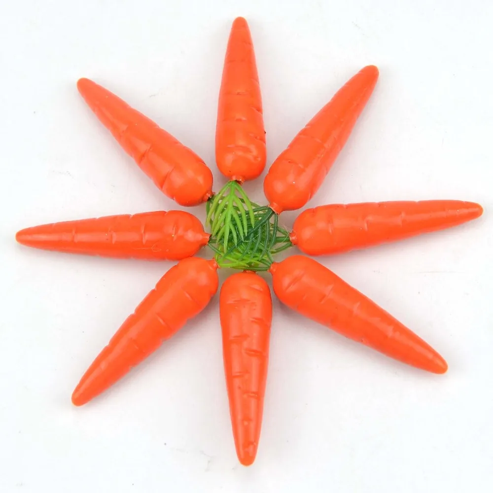 Vegetable Ornaments 10Pc 7CM Mini Carrot Artificial Plastic PE Fruits Vegetables Home Praty Simulation Plant Decoration Fake Carrot Rabbit DIY Food