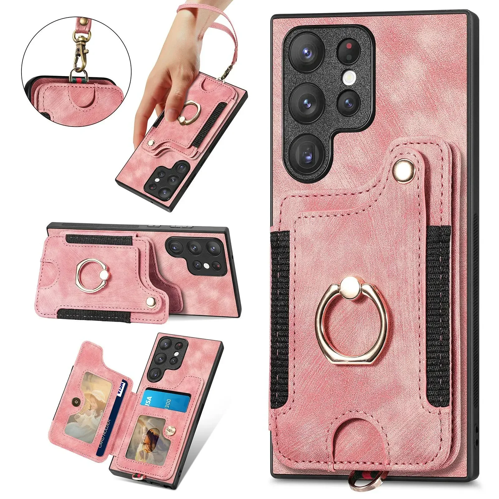 Multi-Functional Ring Holder Phone Case with Wallet Card Slot