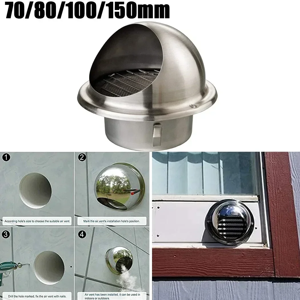 Stainless Steel Round Brushed Bull Nosed External Extractor Wall Vent Outlet Heat Transfer And Ventilation Systems