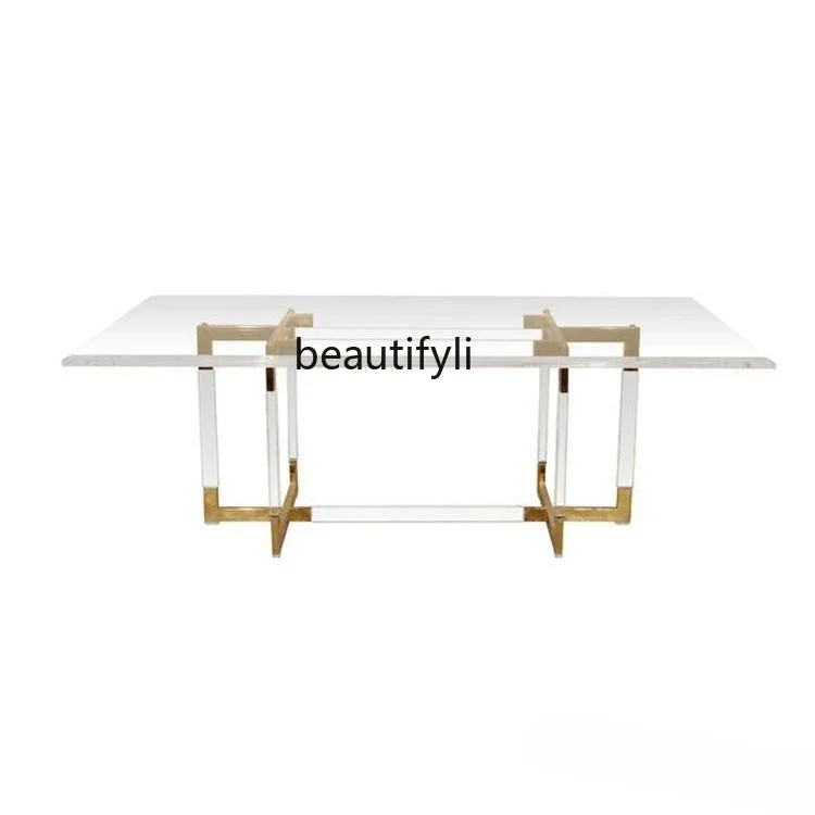 

Полностью прозрачный женский Офисный Компьютерный стол из нержавеющей стали, хрустальный стеклянный чайный столик