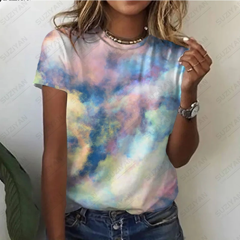 

New Women's Short Sleeve Round Neck Top Casual Loose Large Women's T-shirt Summer Hot Selling Retro 3D Printing Breathable Top