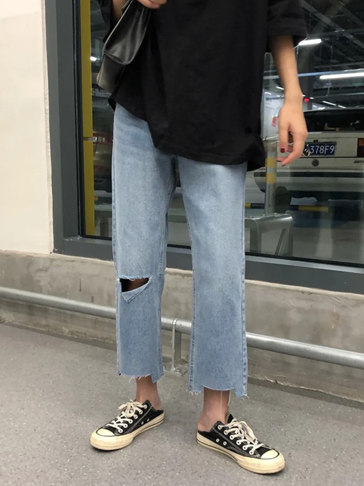 하이웨이스트 플러스 사이즈 데님 진 여성 와이드 레그 팬츠 스트레이트 컷 바지 루즈 나인 포인트 배형 체형 슬림