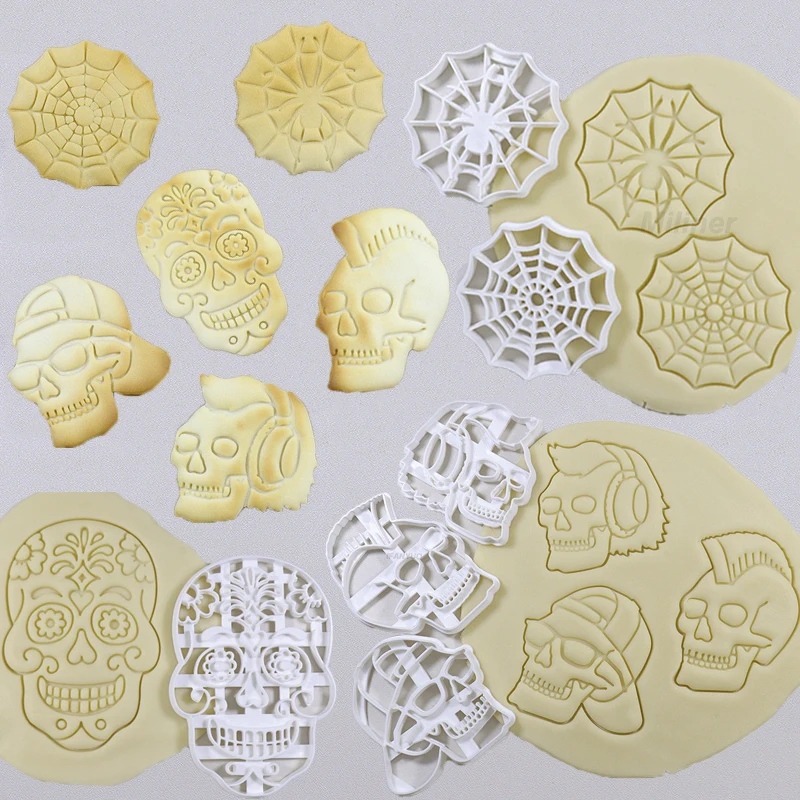Description Picture 4 of itemHalloween Decoration Skull Head Cookie Cutter Mold Stamp Day of The Dead Skeloton Face 3D Plastic Biscuit Press Mould for Baking