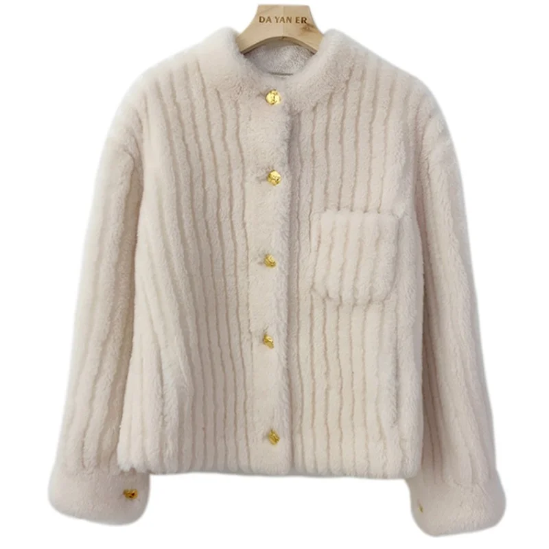 Fur Wholesale Autumn and Winter New Style Small Standing Collar Lamb Fur Wool Sheep Fleece Jacket Women's Short Style