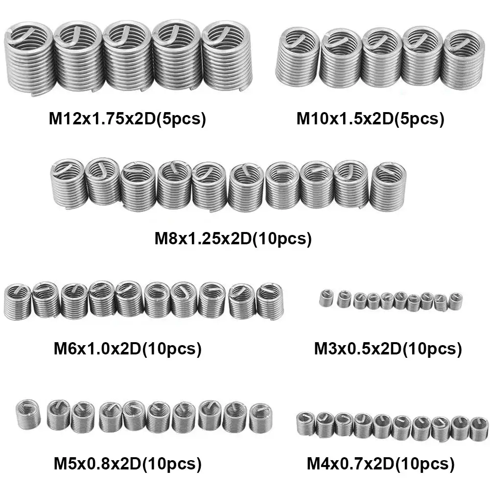 60pcs/set Silver M3-M12 304 Wire Thread Insert Repair Kit Set Stainless Steel Spiral For Hardware Repair Tools Easy Install
