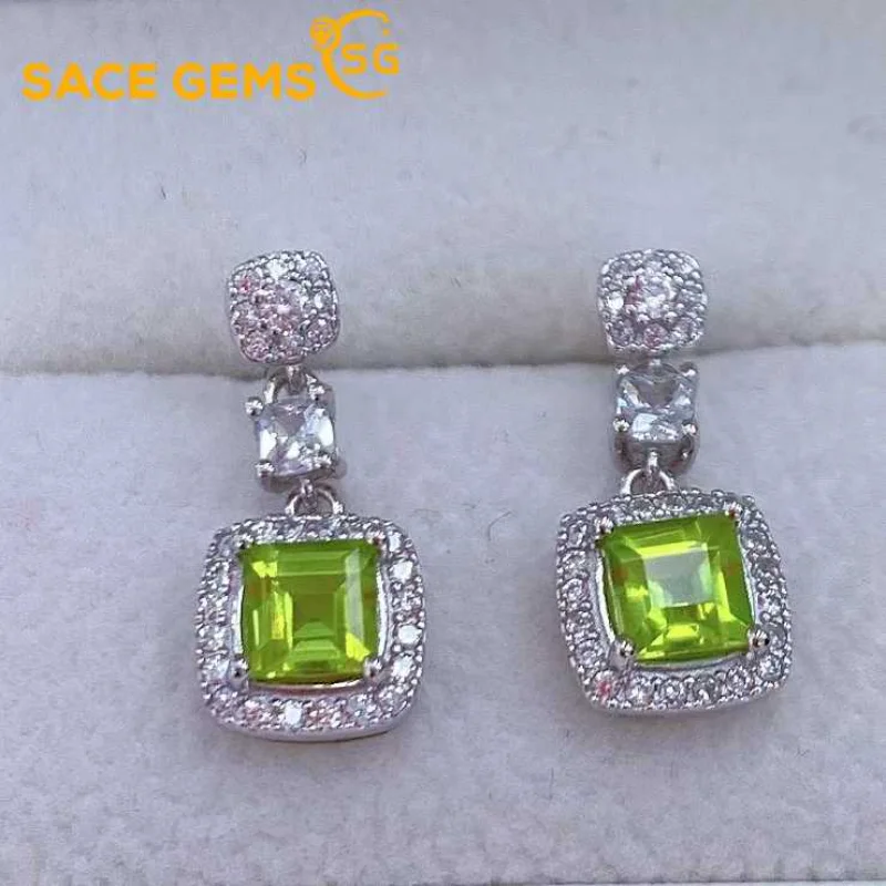 

SACE GEMS Fashion Jewelry Earrings for Women 925 Sterling Silver Natual Peridot Stud Earrings Wedding Party Fine Jewelry Gift