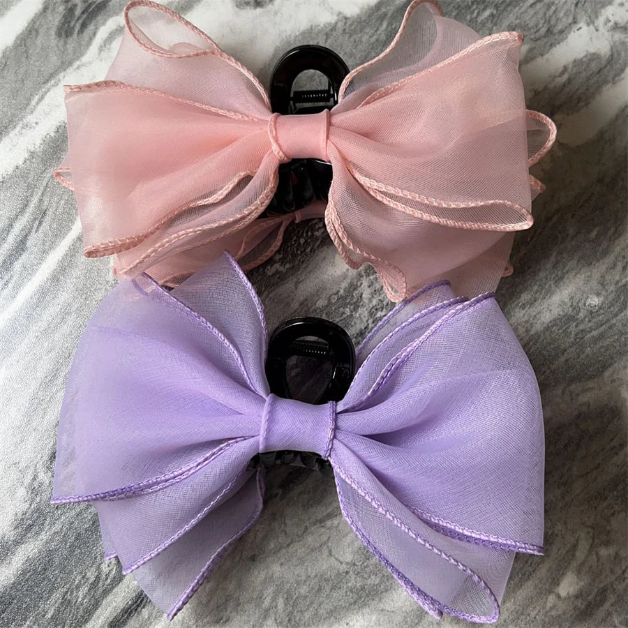 New Korea fashion Tulle Big Bow Hair Claw Clips for Women pink Black Bowknot Hair Clamp Hairpin Headdress Accessories wholesale