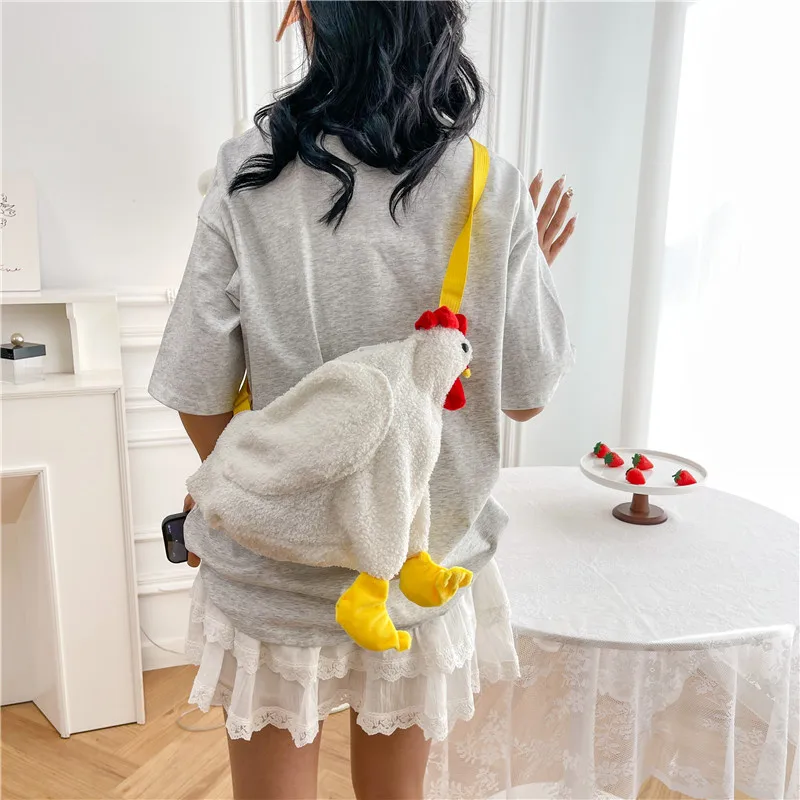 Chickens Shape Bag Zipper Crossbody Purse for Women Soft Fleece Fashion Handbags Cute Hen Shape Plush Bag Shoulder Bags