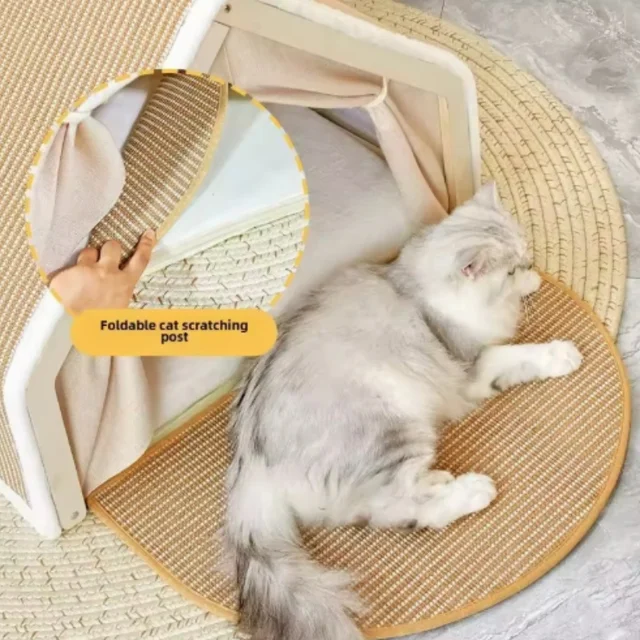 Half-Enclosed Wooden Cat Tent Villa Pet Bed All-Season Dual-Use Durable Sisal Scratching Board Cozy House Furniture for Cats 4