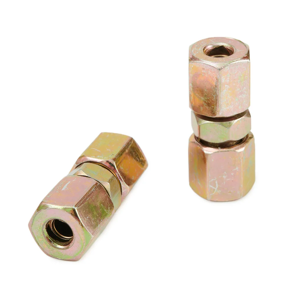 6Pcs Brake Pipe Connectors Brass Brake Line Union Fittings 10mm X 1mm 2 Way Inline Male + Female Nuts For 3/16" O/D Pipe