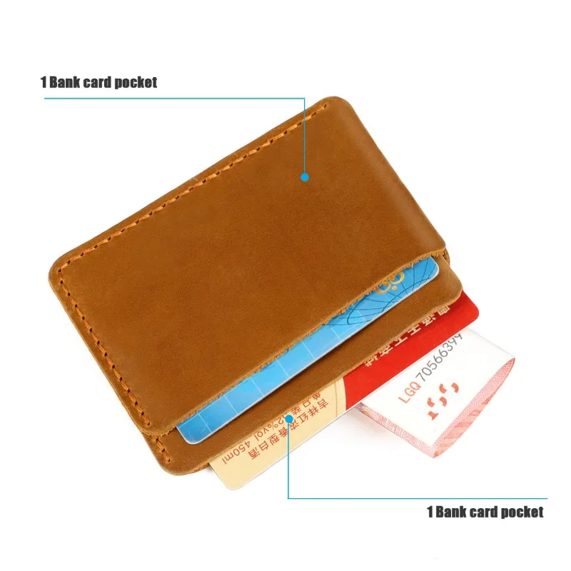 Slim 3 Pocket Leather Wallet Minimalist Crazy Horse Leather Card Holder  Handmade 3 Slots for Business Cards ID Credit Cards