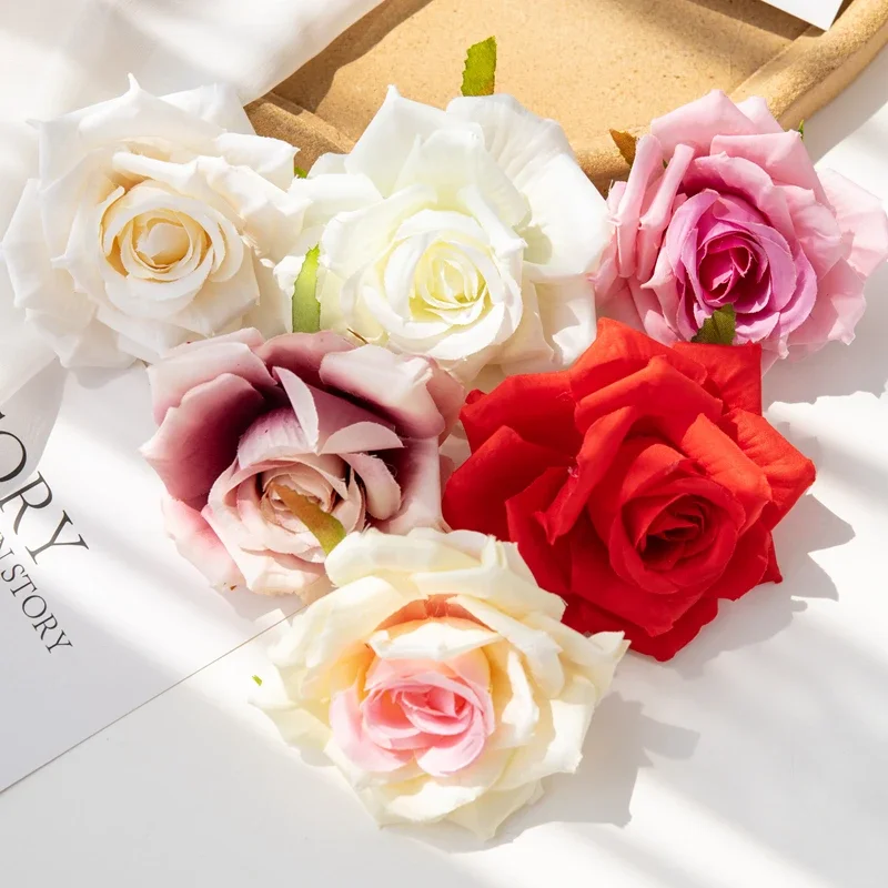 100PC 10CM Artificial Flowers for Scrapbook Christmas Home Decor Wedding Garden Rose Arch Fake Silk Head Candy Box