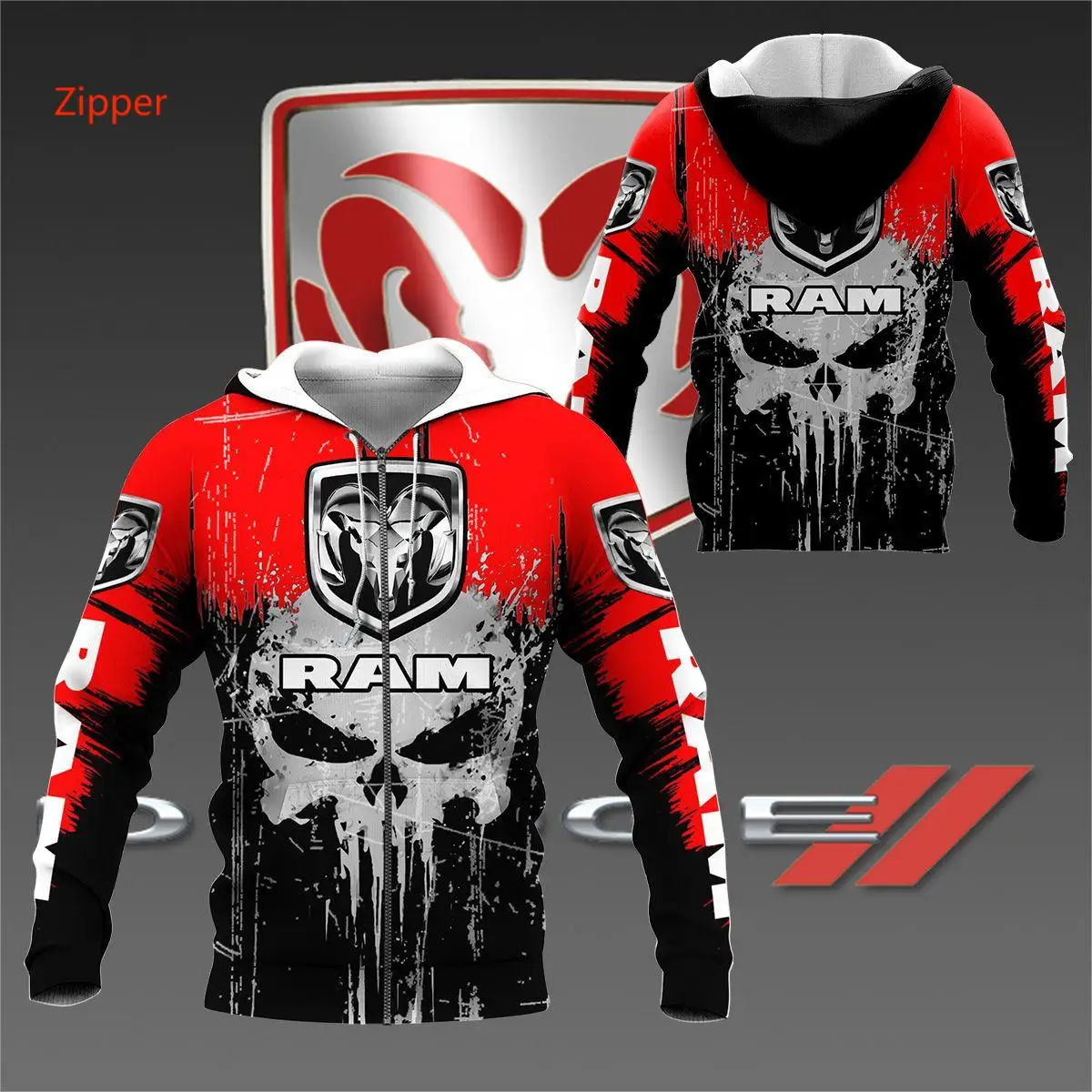 2023 Spring and Autumn Sports Personality Street Men's and Women's Racing Jacket 3D Motorcycle Dodge Challenger Hoodie Zipper